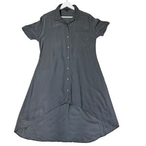 Eileen Fisher Silk Dress  Gray Short Sleeve Button Down Hi-Lo Hem Size XS Casual